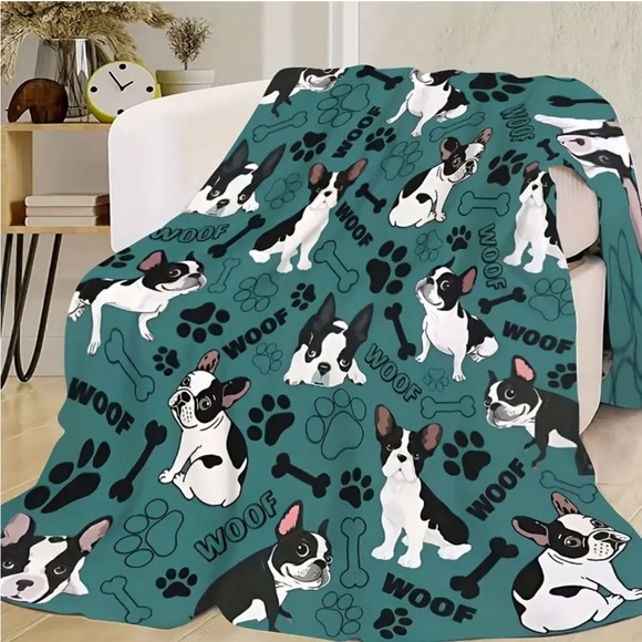 Boston Terrier French Bulldog Fleece Hypoallergenic Throw Blanket - Picture 1 of 7